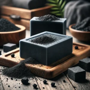 DALL·E-2025-01-11-00.49.28-A-realistic-and-stylish-image-of-handmade-activated-charcoal-soap-bars.-The-soap-bars-are-deep-black-with-a-smooth-texture-placed-on-a-natural-wooden-768x768 (1)